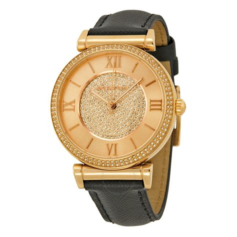 michael kors leather and gold watch|Michael Kors black leather watch.